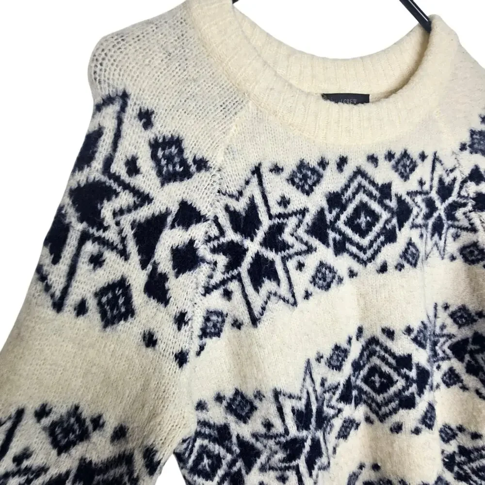 J. Crew Womens Fiar Isle Nordic Wool Blend Sweater XS Snowflake Preppy Holiday